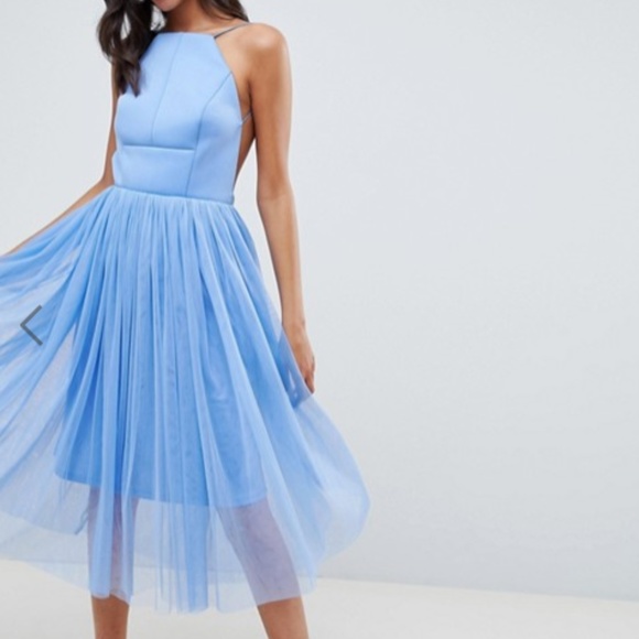asos design premium scuba pinny midi tulle dress